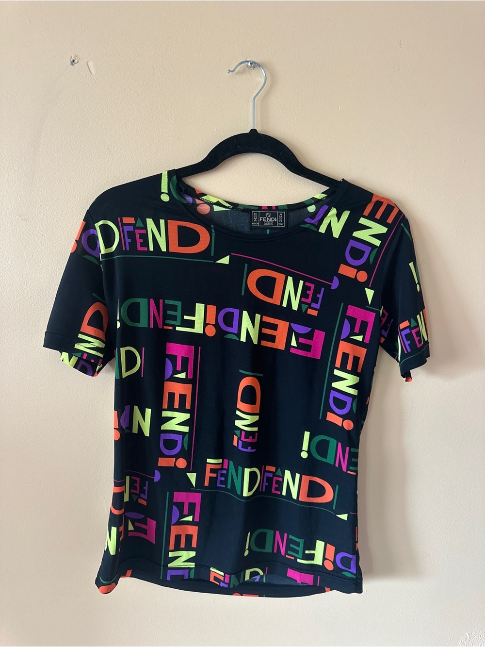 Fendi Multicolor Logo Print Short Sleeve Tee | Estimated Size Medium